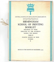 Birmingham School of Printing Booklet. Specimens of Work Executed by the Students during the Session 1929-30. Fourth Session of Issue Number 8