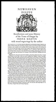 Newhaven Dieppe. Recollections and some History of the Town of Dieppe by Frank Martin with wood engravings by the author.